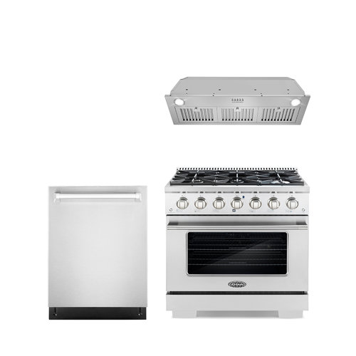 Cosmo 3 Piece Kitchen Appliance Package with 36'' Gas Freestanding